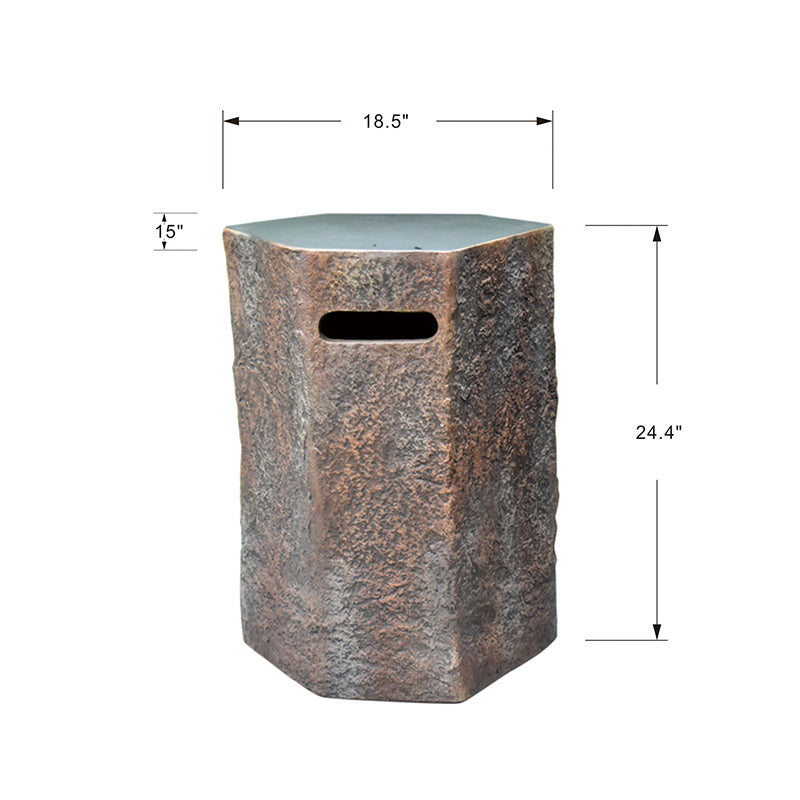 Concrete Propane Tank Cover for Columbia Fire Table with dimensions on a white background