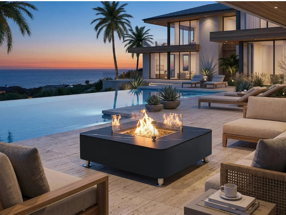 +Copenhagen 42" Marble Porcelain Outdoor Fire Table (OFP101BB)