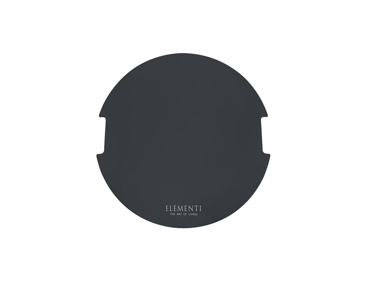 304 stainless steel burner pan lid for the Pacaya Fire Table with 'Elementi' branding on a white background
