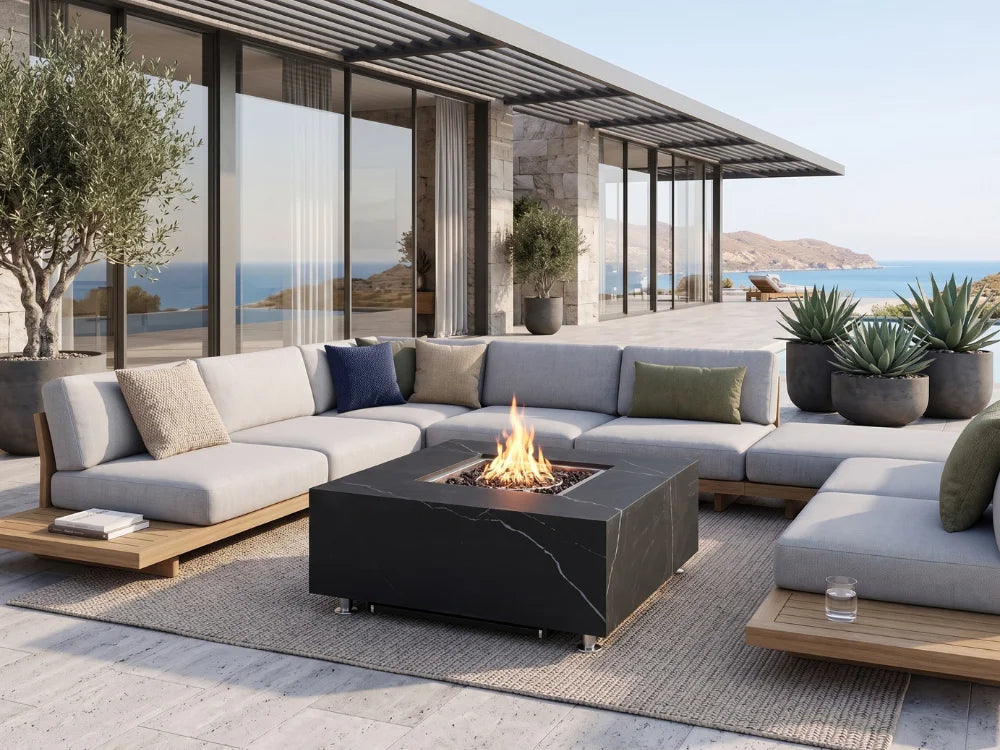 +Sofia & Bianco 40" Marble Porcelain Fire Table (OFP103)