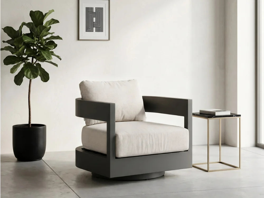 Monaco Powder-Coated Aluminum Patio Swivel Chair - Canvas Canvas Chair with Sunbrella® Cushions(OS2601W-CC)