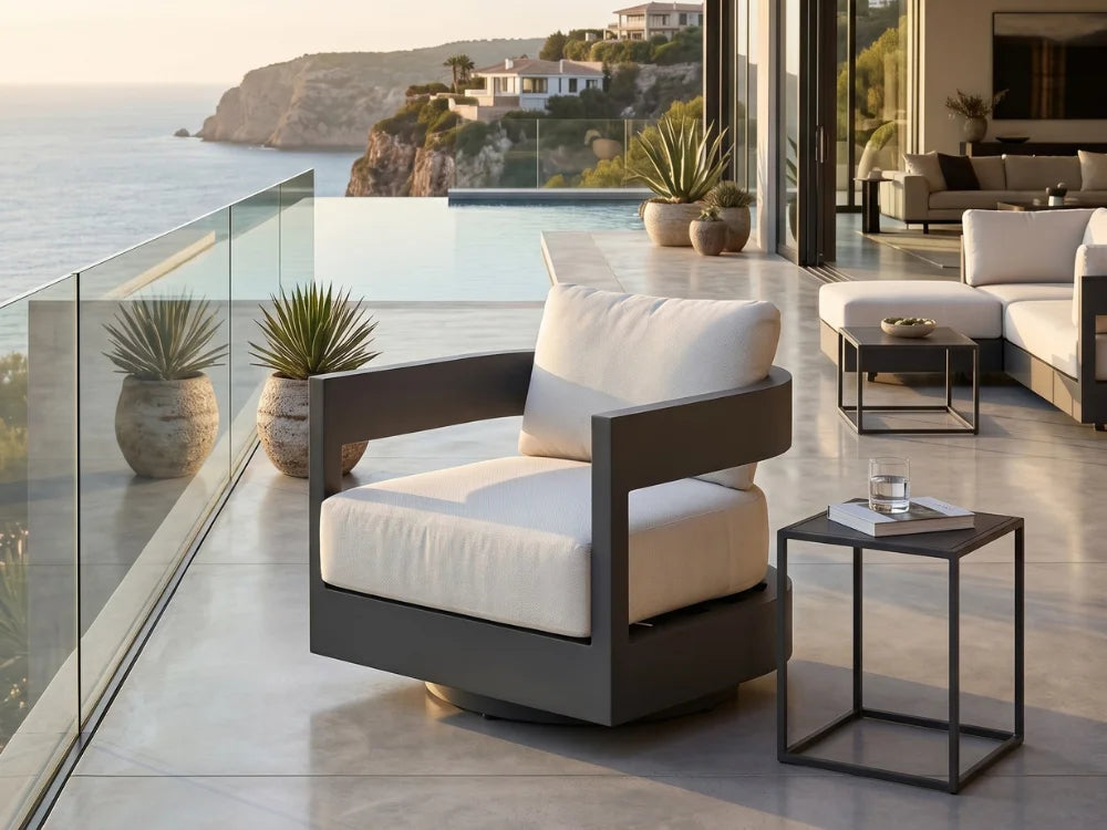 Monaco Powder-Coated Aluminum Patio Swivel Chair - Canvas Canvas Chair with Sunbrella® Cushions(OS2601W-CC)