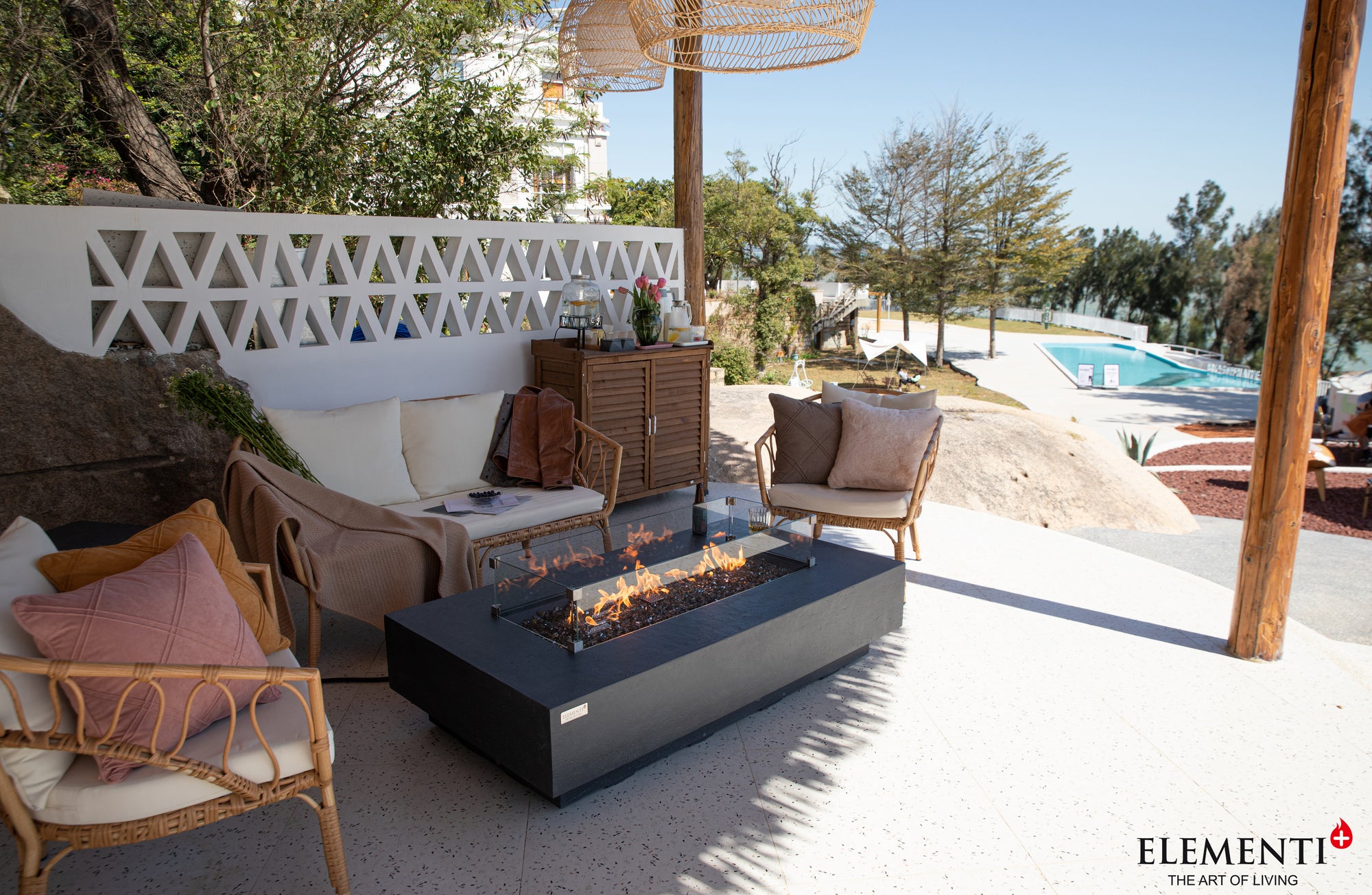 +Positano 60" Dark Grey Sandstone Fire Table (OFG415DG)