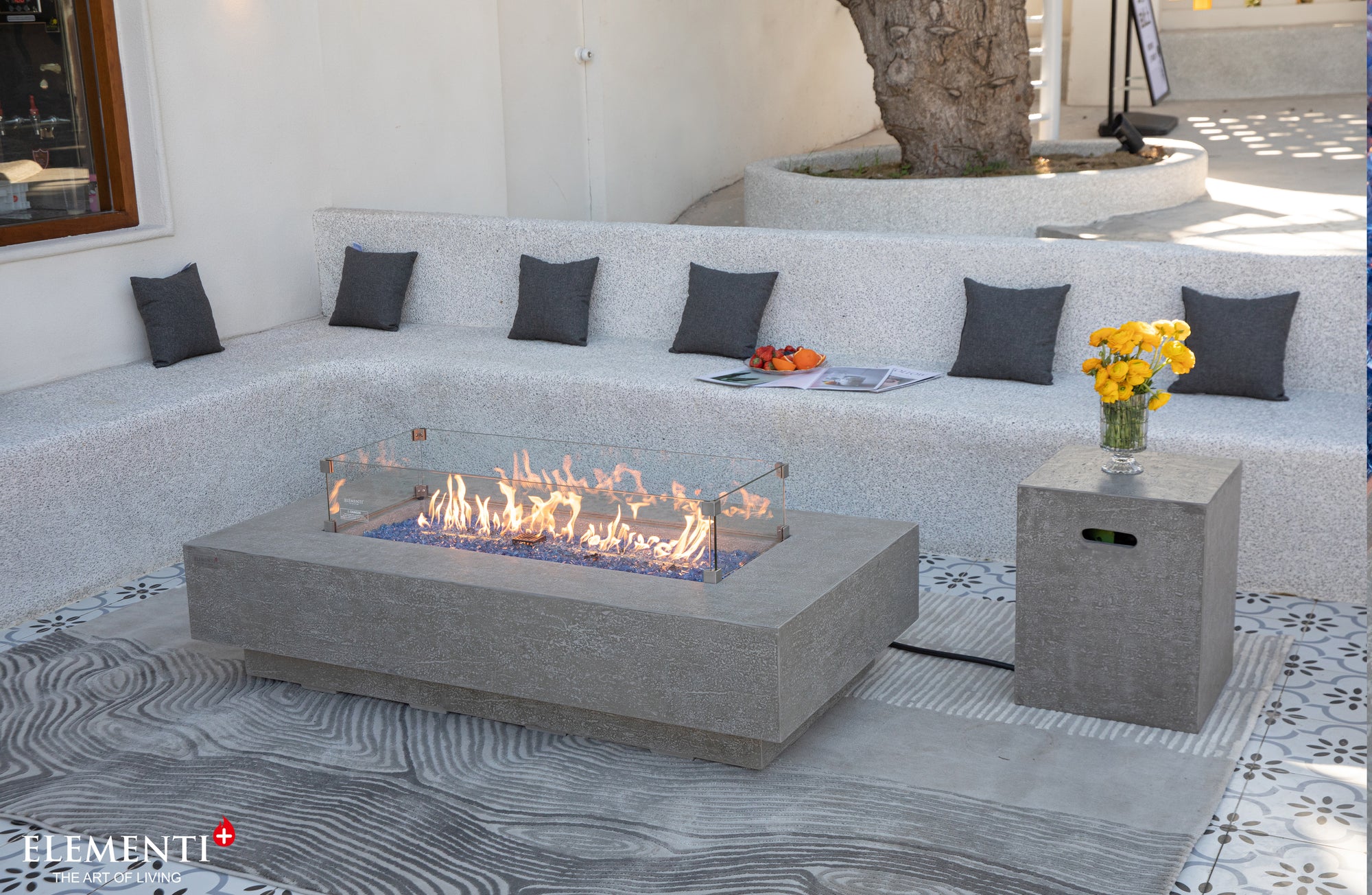 +Riviera 60" Light Grey Sandstone Fire Table (OFG415LG)