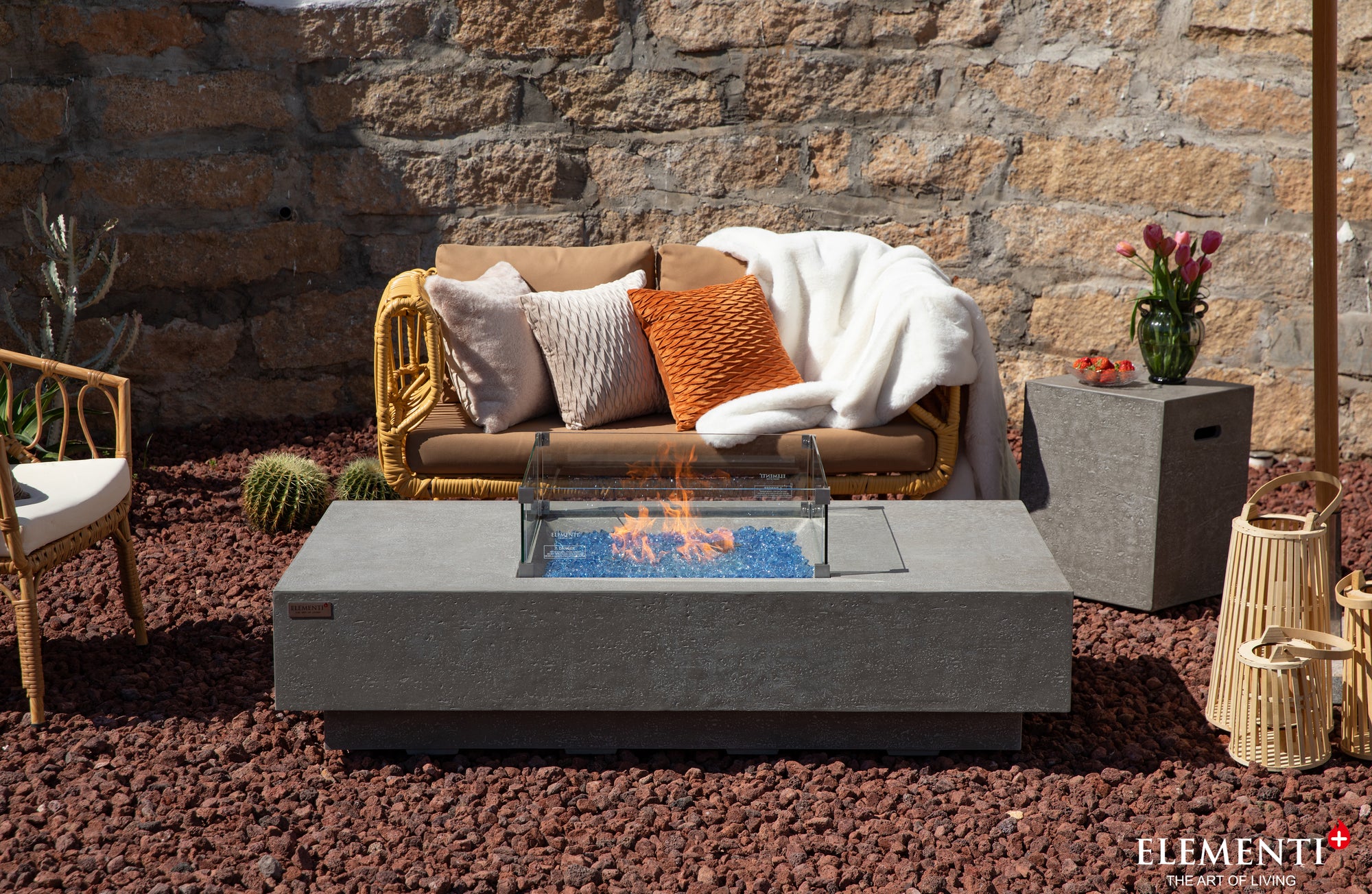 +Montecarlo 60" Light Grey Sandstone Fire Table (OFG416LG)