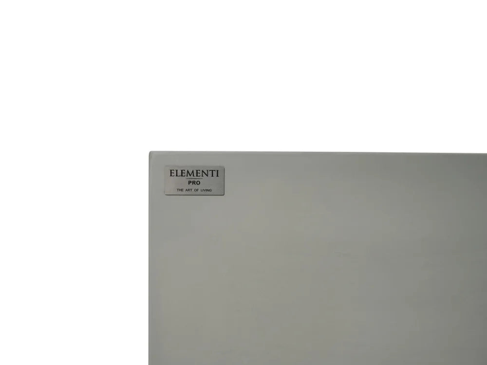 Close-up of the top-left corner of a light gray Elementi Pro panel, showing a small black brand label with the text 'ELEMENTI PRO' on a plain white background.