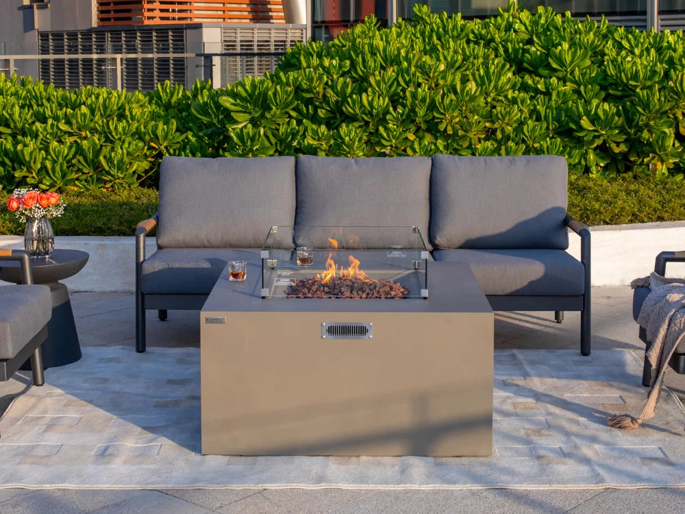 Elementi Rocky Concrete Fire Table with Hidden Tank Storage for Luxury Outdoor Living