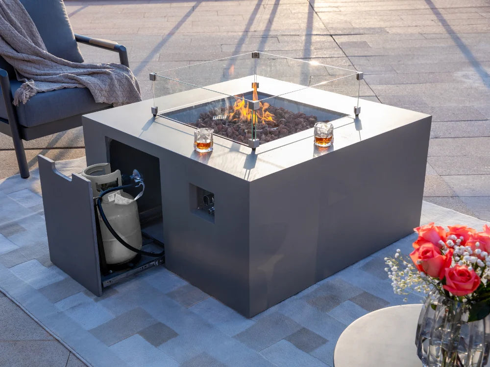Elementi Rocky Dark Gray Concrete Fire Table Luxury Outdoor Living Space