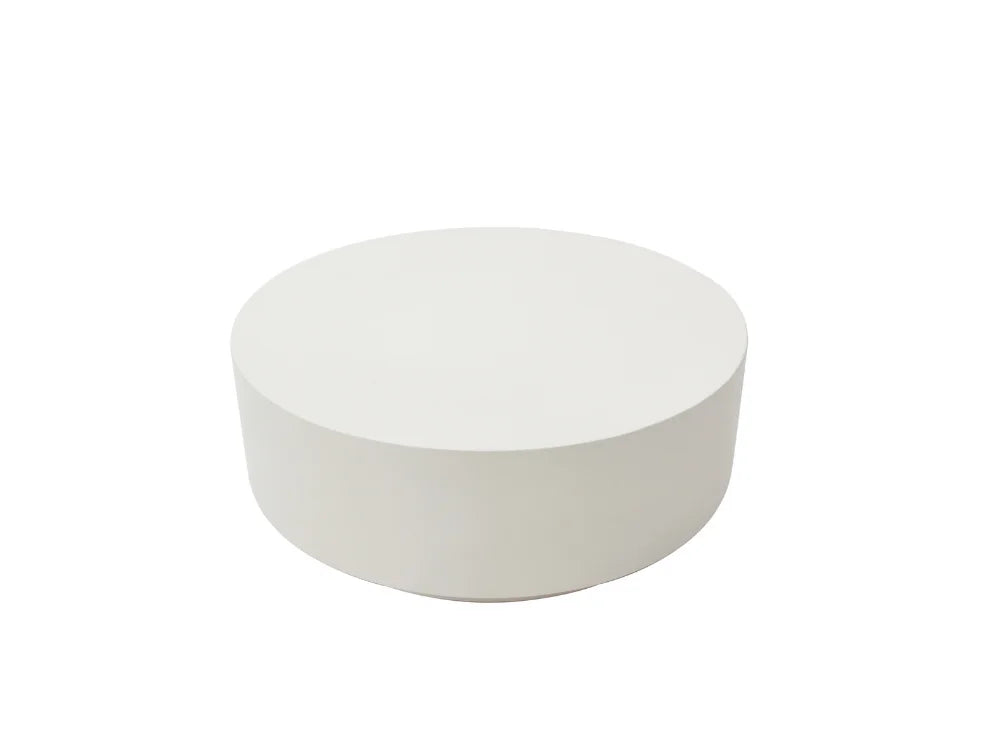 Rome 40 inches Cream White Round Concrete Coffee Table, shown from a three-quarters perspective on a seamless white background.