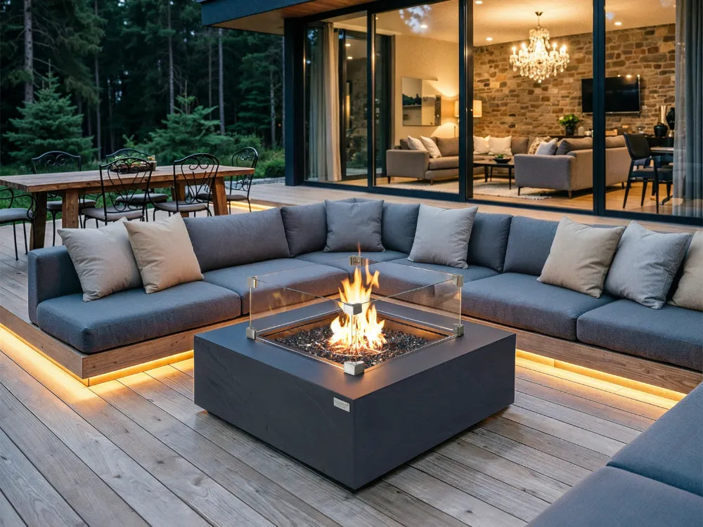 Roraima & Capertree 40" Outdoor Sandstone Fire Pit 60,000 BTU - Includes Fire Glass, Lid & PVC Cover(OFG411)