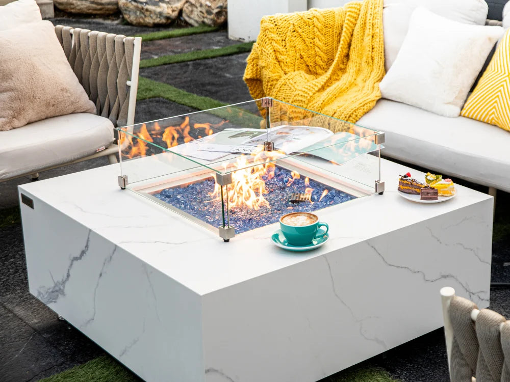+Sofia & Bianco 40" Marble Porcelain Fire Table (OFP103)