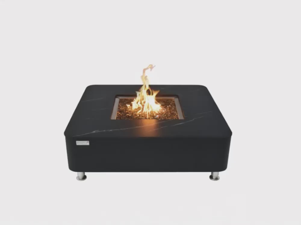 Load video: +Copenhagen 42" Marble Porcelain Outdoor Fire Table (OFP101BB)