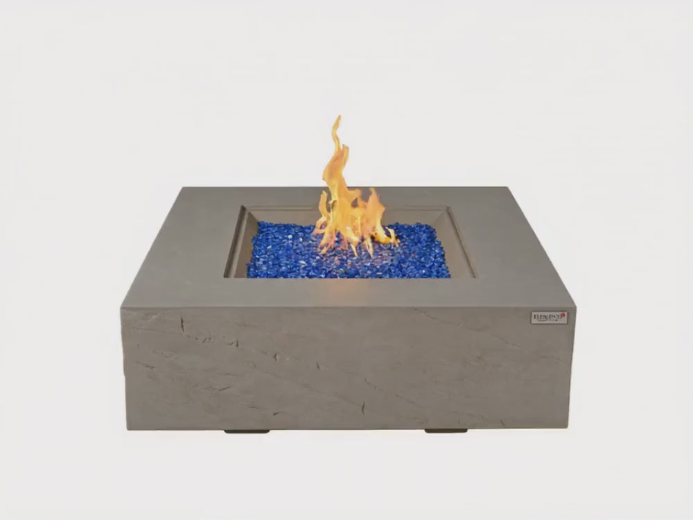 Load video: Roraima &amp; Capertree 40" Outdoor Sandstone Fire Pit 60,000 BTU - Includes Fire Glass, Lid &amp; PVC Cover(OFG411)