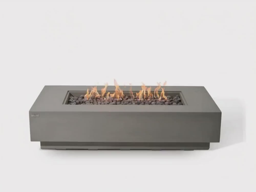 Load video: RAVELLO Rectangle Concrete Fire Pit for Outdoor Living