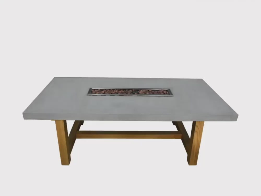 Load video: Sonoma Concrete Fire Dining Table for indoor and outdoor
