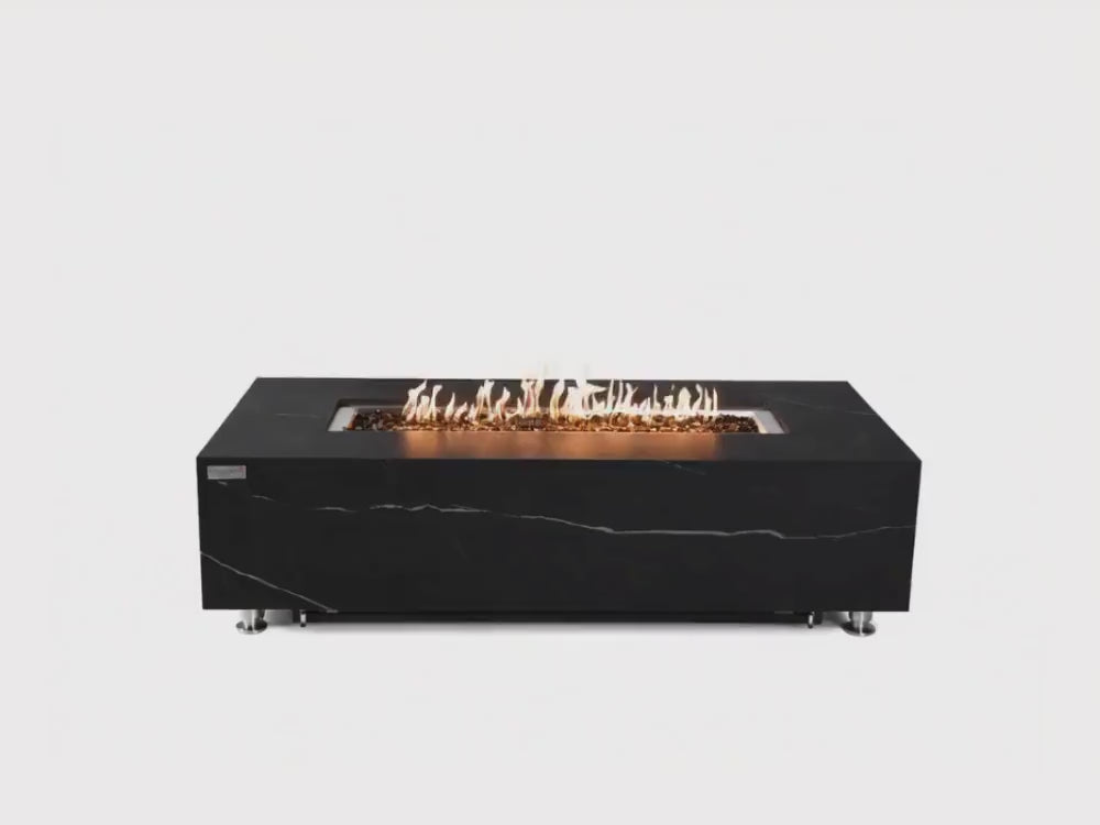 Load video: +Varna &amp; Carrara 60" Marble Porcelain Fire Table (OFP121)